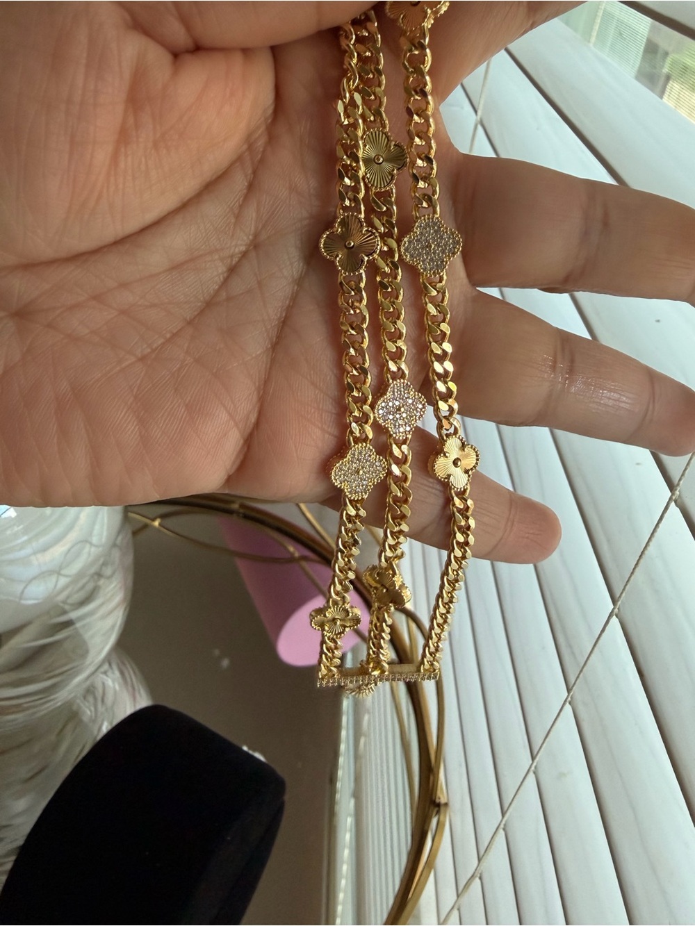 Gold Tone Floral Link Bracelet - Women Jewelry - Picture 4 of 5